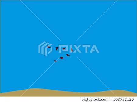 Illustration of several migratory birds flying in the blue sky 108552129