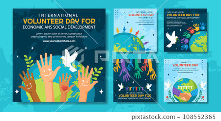 Volunteer Day for Economic and Social Development Social Media Post Illustration Flat Cartoon Hand Drawn Templates Background 108552365