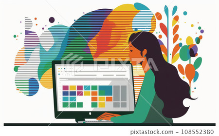 A woman working on Excel on a PC 108552380