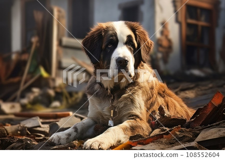 Rescue dog against the background of ruins AI Rescue dog against the background of ruins AI 108552604