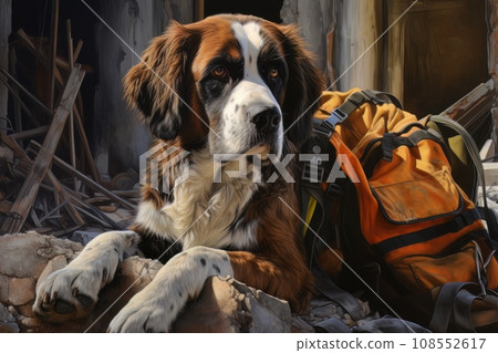 Rescue dog against the background of ruins AI Rescue dog against the background of ruins AI 108552617