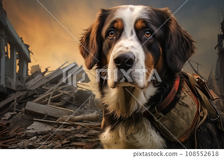 Rescue dog against the background of ruins AI Rescue dog against the background of ruins AI 108552618