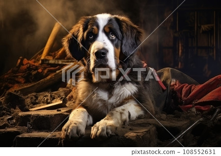 Rescue dog against the background of ruins AI Rescue dog against the background of ruins AI 108552631