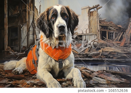 Rescue dog against the background of ruins AI Rescue dog against the background of ruins AI 108552636