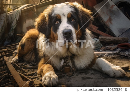 Rescue dog against the background of ruins AI Rescue dog against the background of ruins AI 108552648