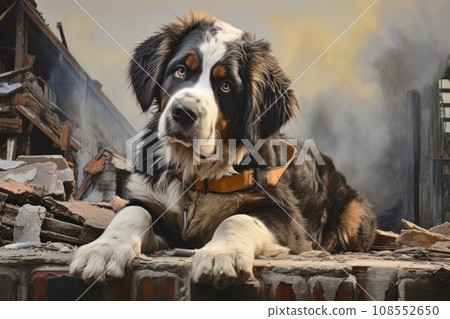 Rescue dog against the background of ruins AI Rescue dog against the background of ruins AI 108552650