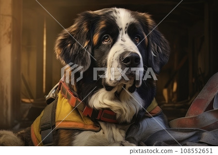 Rescue dog against the background of ruins AI Rescue dog against the background of ruins AI 108552651