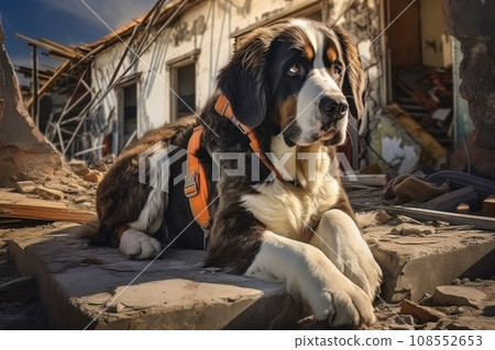 Rescue dog against the background of ruins AI Rescue dog against the background of ruins AI 108552653