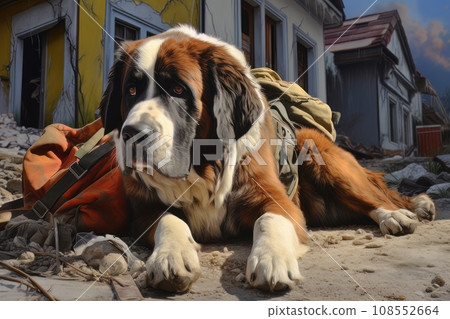 Rescue dog against the background of ruins AI Rescue dog against the background of ruins AI 108552664