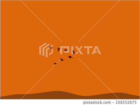 Illustration of several migratory birds flying over the twilight land Illustration of several migratory birds flying over the twilight land 108552675