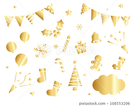 Christmas cute icon set gold and silver 108553206