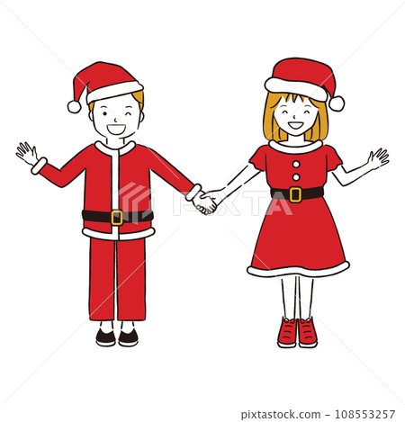 手寫風格的男孩女孩穿著聖誕服裝 108553257