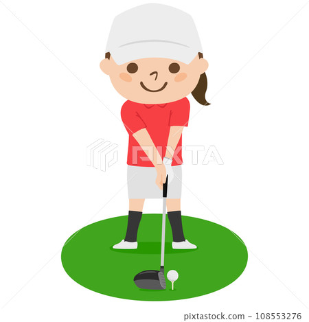 Golf illustration. Tee off. A woman with a screwdriver. Golf illustration. Tee off. A woman with a screwdriver. 108553276