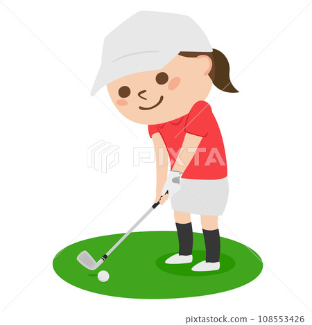 Golf illustration. fairway. A woman holding an iron. 108553426