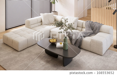 Modern interior design. minimal apartment with living room view 3D Rendering, 3D Illustration 108553652