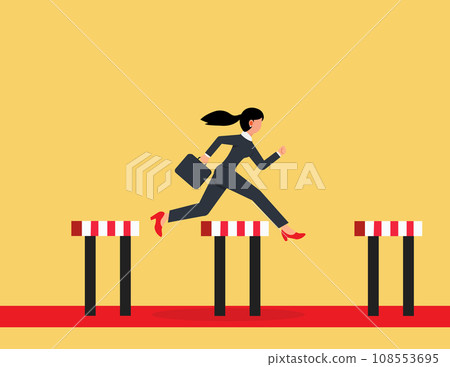 Businesswomen jumping over hurdle. concept overcoming obstacles and achieving the goal Businesswomen jumping over hurdle. concept overcoming obstacles and achieving the goal 108553695