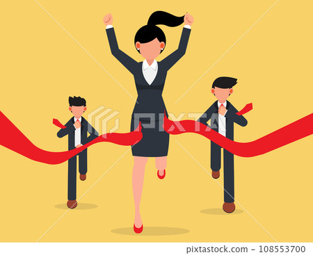 Business leader. Businesswomen crossing the finish line first in the competition group Business leader. Businesswomen crossing the finish line first in the competition group 108553700