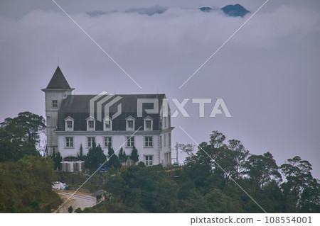 DANANG, VIETNAM - Jan 12, 2023: the territory of the Bana Hills entertainment complex, the famous tourist destination of Da Nang, Vietnam. Next to the Golden Bridge of the hand of God. DANANG, VIETNAM - Jan 12, 2023: the territory of the Bana Hills entertainment complex, the famous tourist destination of Da Nang, Vietnam. Next to the Golden Bridge of the hand of God. 108554001