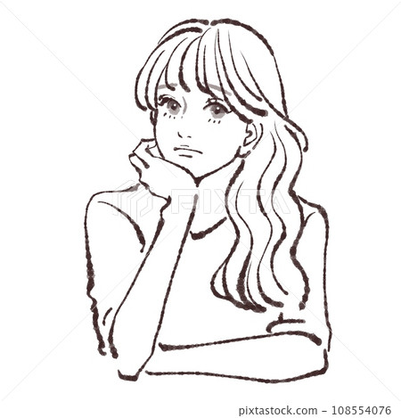 思考/煩惱/擔心/嗯/該怎麼辦/焦慮/諮商/麻煩/猶豫/擔心/女人把下巴靠在背上/ 108554076