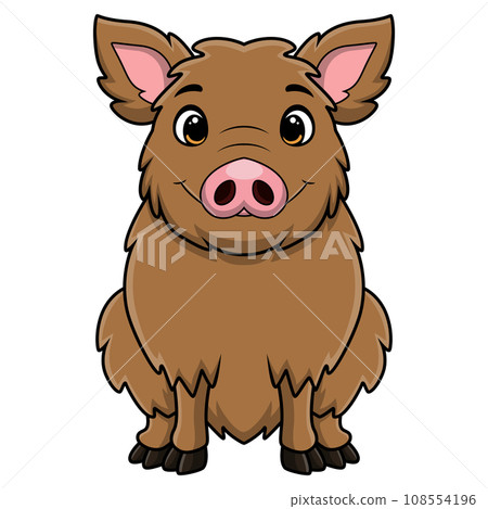 Cute wild boar cartoon on white background 108554196