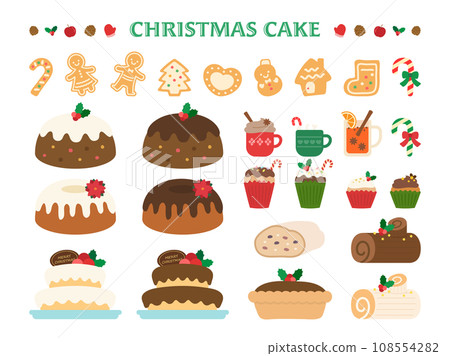 Illustration material set of Christmas cake and cute sweets 108554282