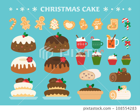 Cute Christmas cake illustration material set Cute Christmas cake illustration material set 108554283
