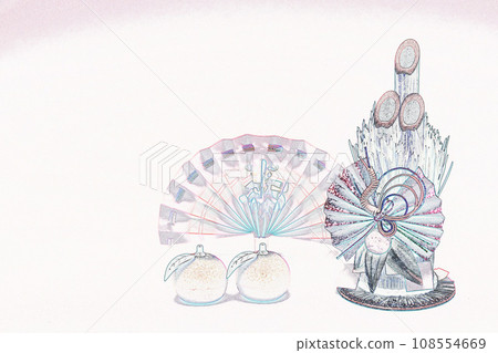 Pastel style "New Year's image Kadomatsu and fan 2 mandarin oranges" illustration image Pastel style "New Year's image Kadomatsu and fan 2 mandarin oranges" illustration image 108554669