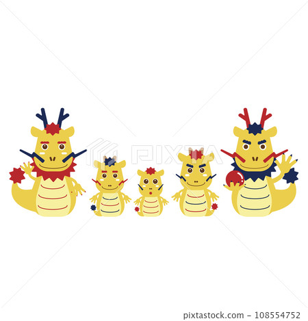 2024 New Year's card material Pop dragon illustration 12 5 animals Family of 5 Gold red navy blue dragon 108554752