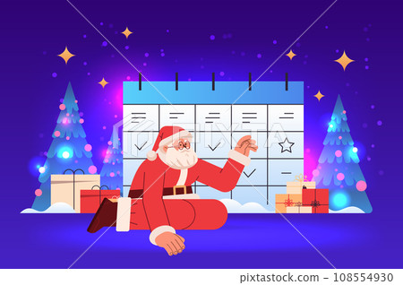 santa claus in red costume near holiday planner christmas organizer happy new year merry christmas holidays celebration concept 108554930