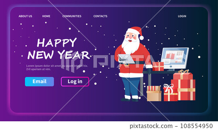 santa claus standing near wrapped gifts and using tablet pc christmas eve holiday happy new year celebration template santa claus standing near wrapped gifts and using tablet pc christmas eve holiday happy new year celebration template 108554950