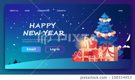 christmas eve holiday happy new year celebration template decorated fir tree with wrapped gift boxes horizontal christmas eve holiday happy new year celebration template decorated fir tree with wrapped gift boxes horizontal 108554953