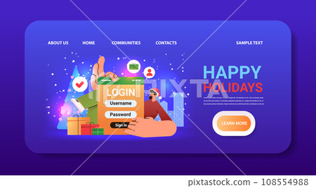 man in santa hat login to social media app mobile or computer application users entering username and password online registration 108554988