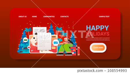 woman tourist in santa hat track and manage travel expenses businesswoman going to business trip traveling 108554993