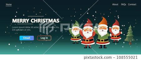 santa clauses in red costume and hat standing together christmas eve holiday happy new year celebration template horizontal full length copy space vector illustration santa clauses in red costume and hat standing together christmas eve holiday happy new year celebration template horizontal full length copy space vector illustration 108555021