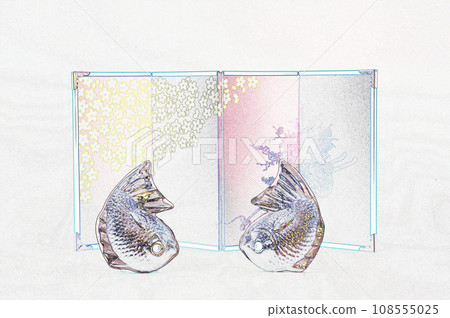Pastel style "New Year's image - folding screen and two sea bream" illustration image Pastel style "New Year's image - folding screen and two sea bream" illustration image 108555025