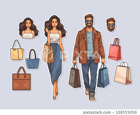 set stickers people in fashion brands outlet characters with clothes and accessories season big sale special offer promotion discount set stickers people in fashion brands outlet characters with clothes and accessories season big sale special offer promotion discount 108555050