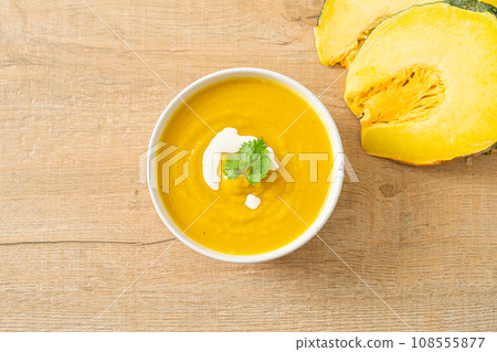 pumpkin soup in white bowl 108555877