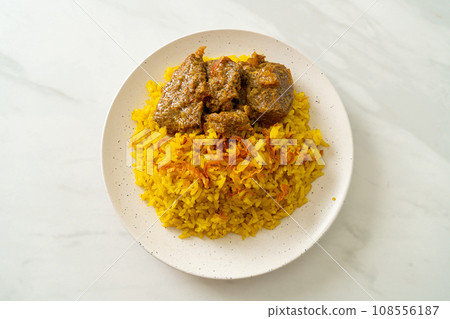 Beef Biryani or Curried rice and beef - Thai-Muslim version of Indian biryani, with fragrant yellow rice and beef 108556187