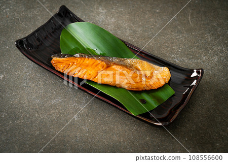 Grilled Salmon Steak with Soy Sauce Grilled Salmon Steak with Soy Sauce 108556600