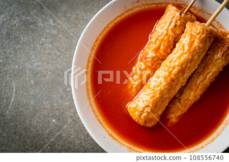 Omuk - Korean fish cake skewer in Korean spicy soup Omuk - Korean fish cake skewer in Korean spicy soup 108556740