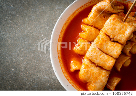 Odeng - Korean fish cake skewer in Korean spicy soup 108556742