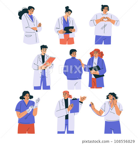 Man and Female Doctor Character as Professional Hospital Worker Vector Illustration Set 108556829