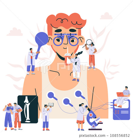 Body Health Checkup with Man and Doctors Examine Patient Vector Illustration 108556852