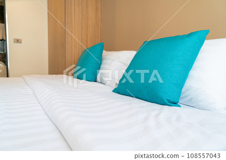 comfortable pillows on bed in bedroom comfortable pillows on bed in bedroom 108557043