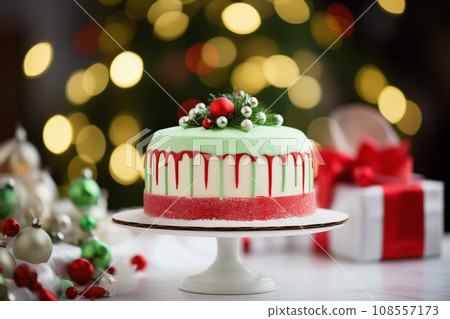 christmas cake with christmas concept red white and green 108557173