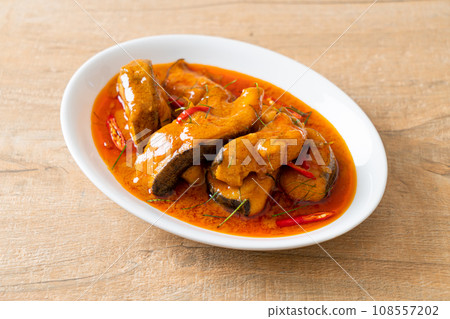 Redtail Catfish Fish in Dried Red Curry Sauce that called Choo Chee Redtail Catfish Fish in Dried Red Curry Sauce that called Choo Chee 108557202