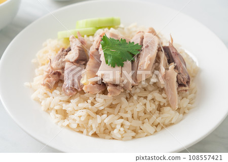 Hainanese Chicken Rice or steamed rice with chicken Hainanese Chicken Rice or steamed rice with chicken 108557421