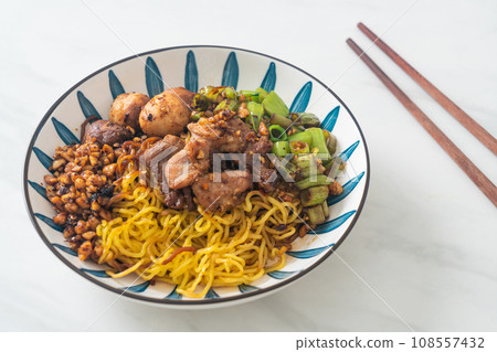 dried egg noodle with pork and meatball dried egg noodle with pork and meatball 108557432