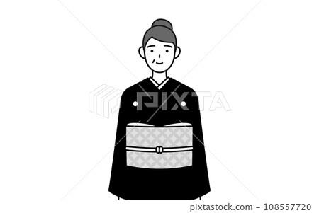 新年參拜或婚禮等時,身著和服、微笑面向前方的高級女性。 新年參拜或婚禮等時,身著和服、微笑面向前方的高級女性。 108557720