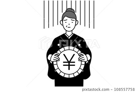 外匯損失和日圓疲軟、穿和服的高級女性、新年參拜、婚禮等形象。 外匯損失和日圓疲軟、穿和服的高級女性、新年參拜、婚禮等形象。 108557758